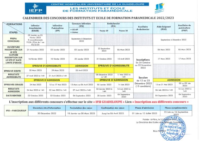 Calendrier des concours des instituts et école de formation